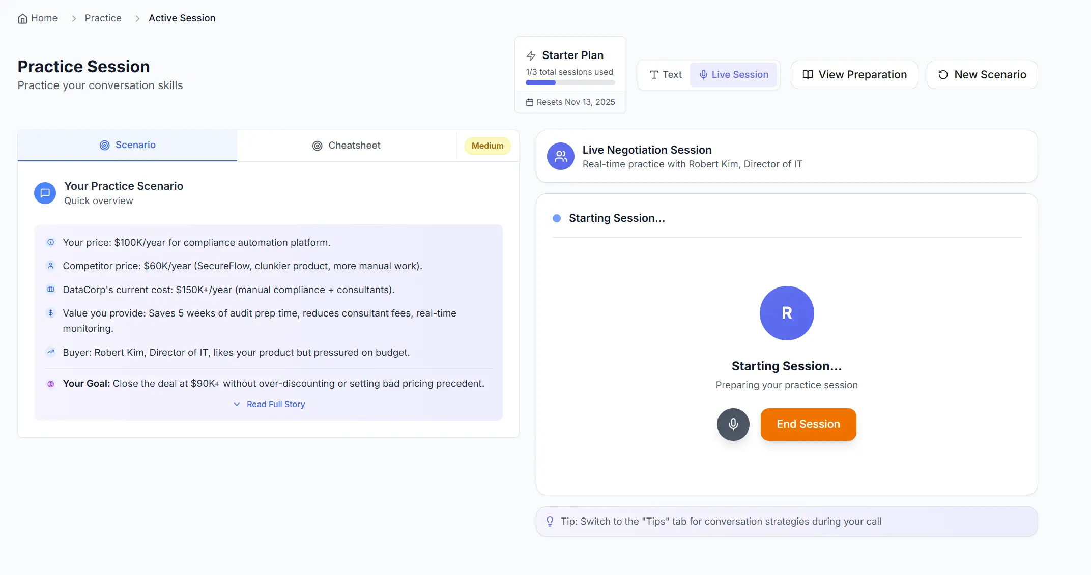 Practice session preview